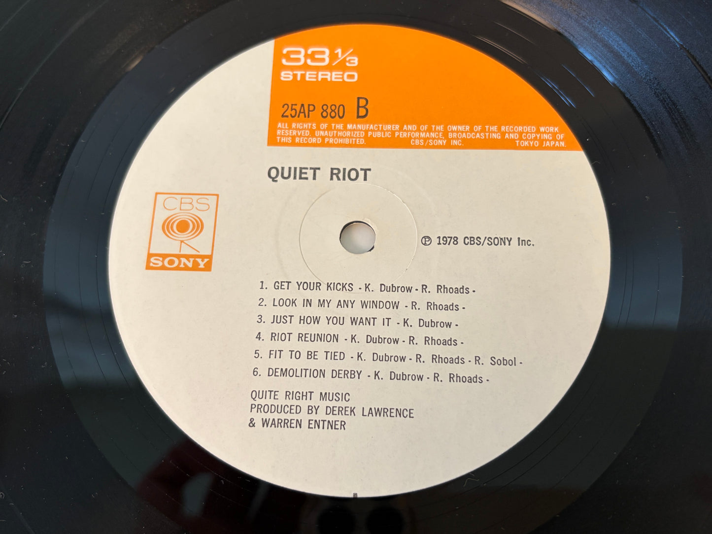 Quiet Riot Japan LP Vinyl 1978 CBS Sony 25AP-880 Randy Rhoads Original Pressing w/ Insert