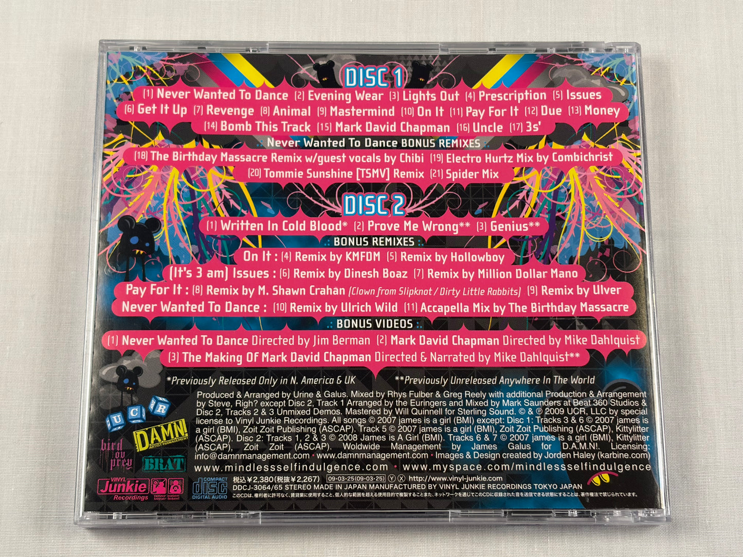 Mindless Self Indulgence IF Japan Deluxe Edition 2CD 2009 Vinyl Junkie Recordings w/ OBI