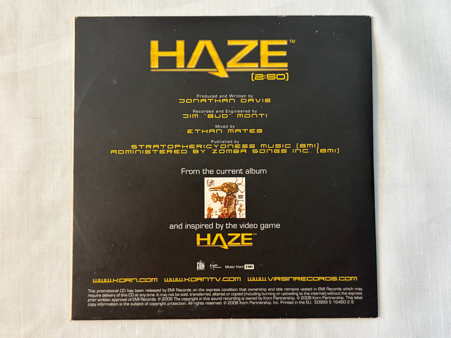 Korn Haze 2008 Promo CD Single Virgin EMI Video Game Song Official Promotional Release