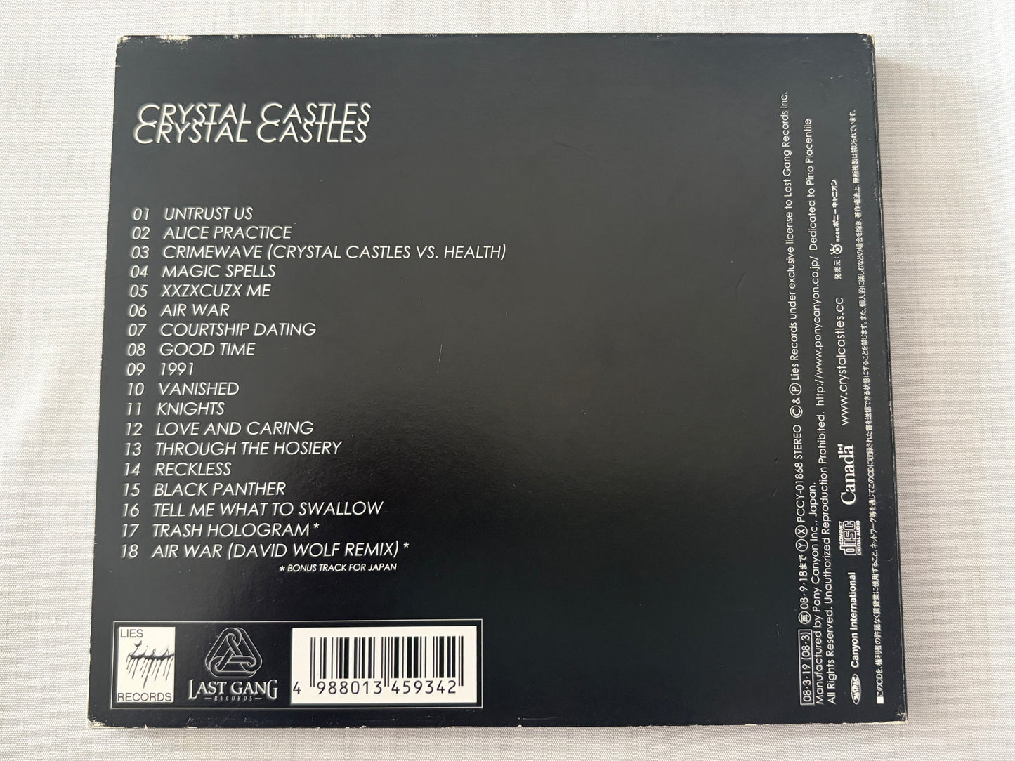 Crystal Castles – Self Titled (Japan Edition, 2008 CD, PCCY-01868, Bonus Tracks, w/ Obi)