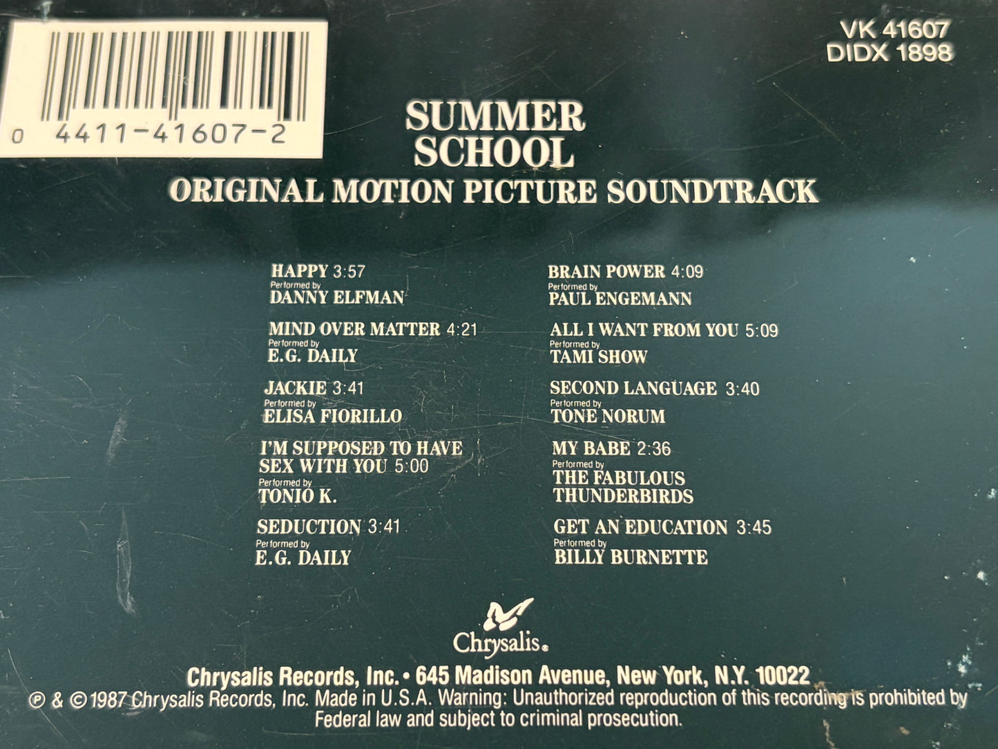 Summer School Original Motion Picture Soundtrack CD 1987 VK 41607 Danny Elfman E.G. Daily