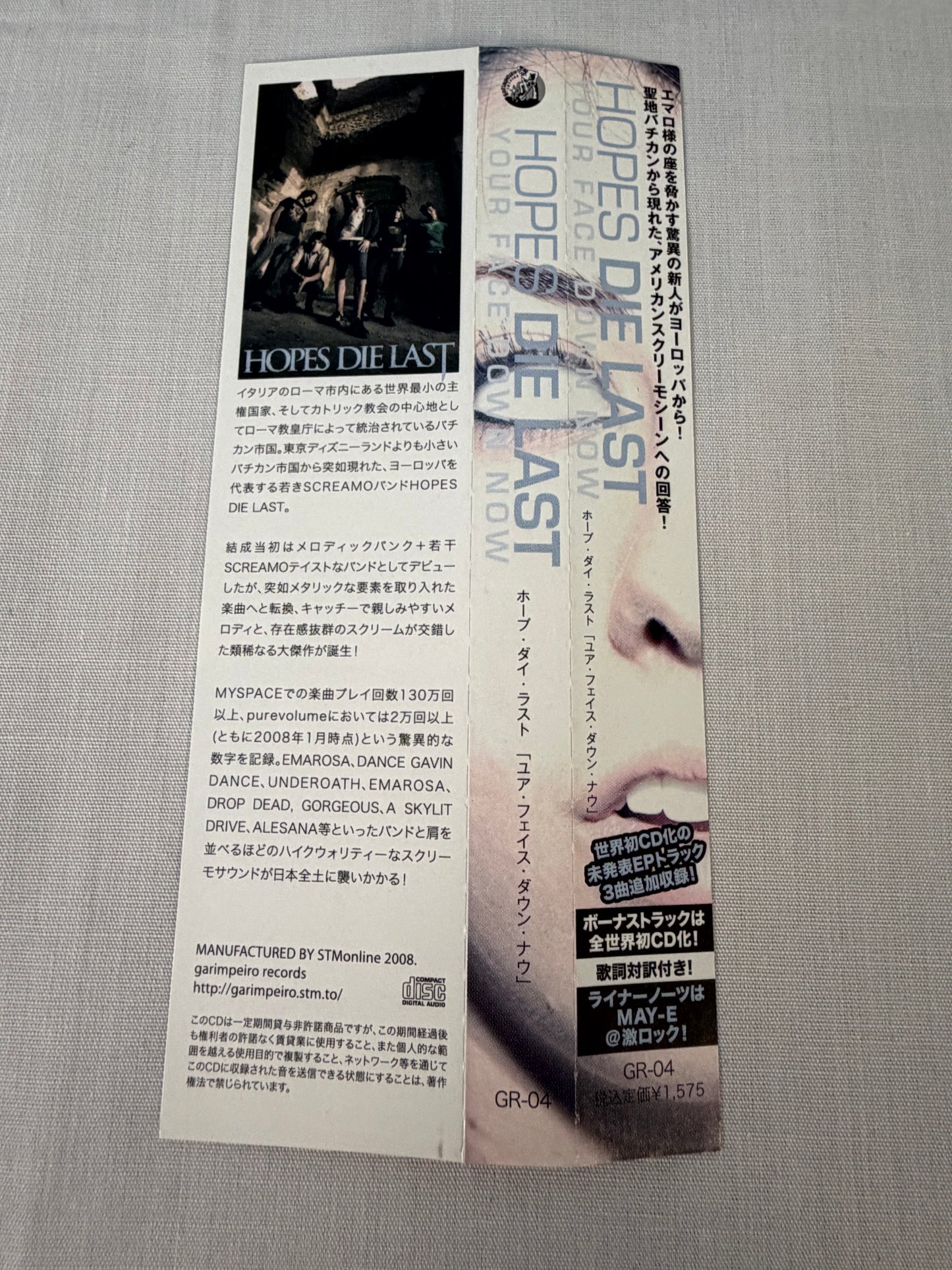 Hopes Die Last Your Face Down Now Japan Edition CD w/ OBI Garimpeiro Records Bonus Tracks