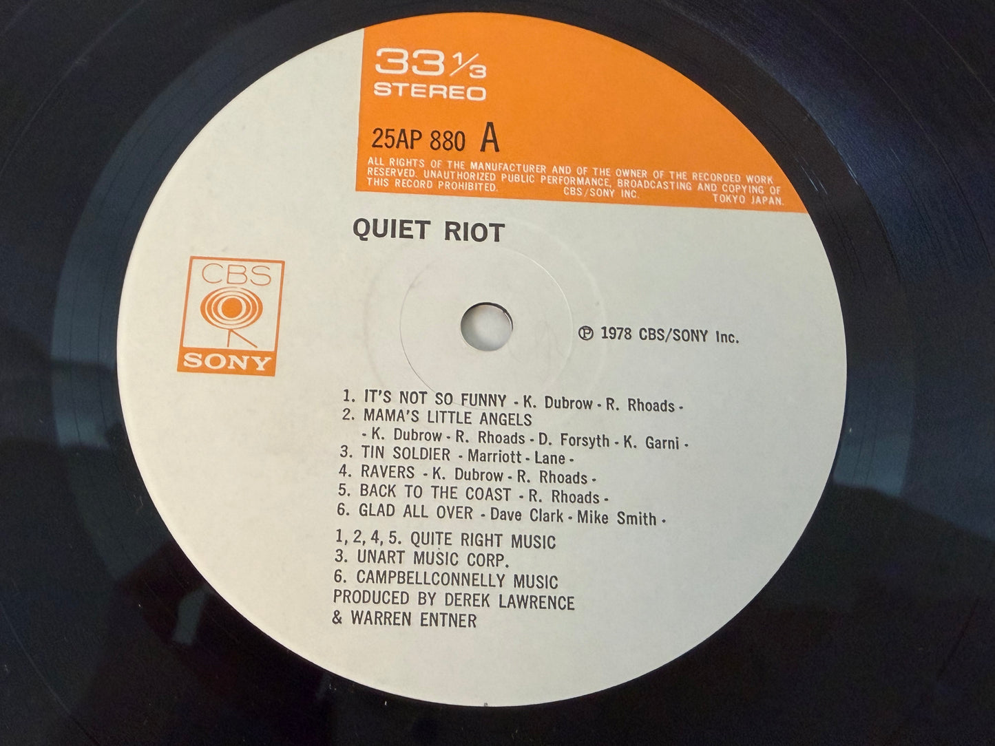 Quiet Riot Japan LP Vinyl 1978 CBS Sony 25AP-880 Randy Rhoads Original Pressing w/ Insert