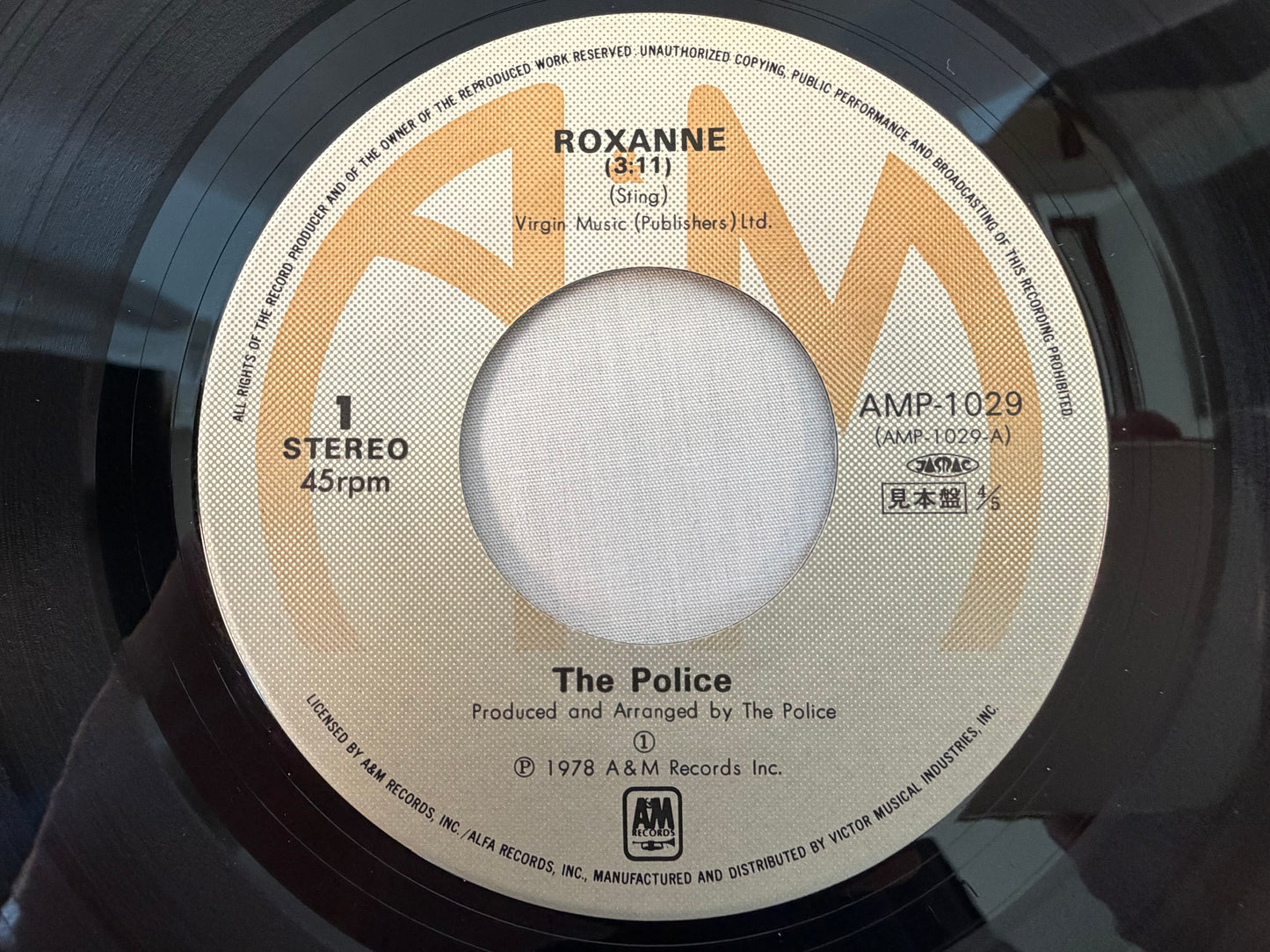 The Police Roxanne Cant Stand Losing You AMP1029 Japan Promo 7" Single Vinyl Original Pressing