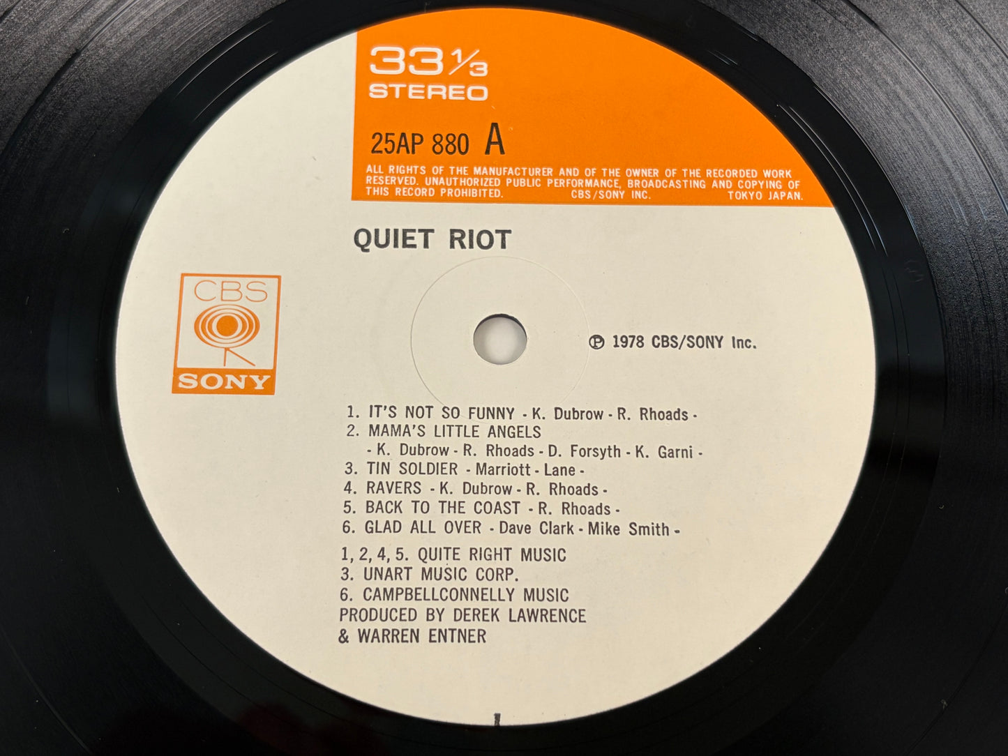 Quiet Riot LP Vinyl Japan 1978 CBS Sony 25AP880 w/ OBI