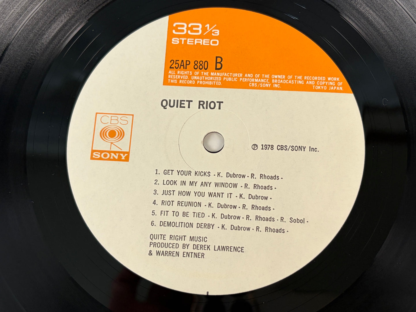 Quiet Riot LP Vinyl Japan 1978 CBS Sony 25AP880 w/ OBI