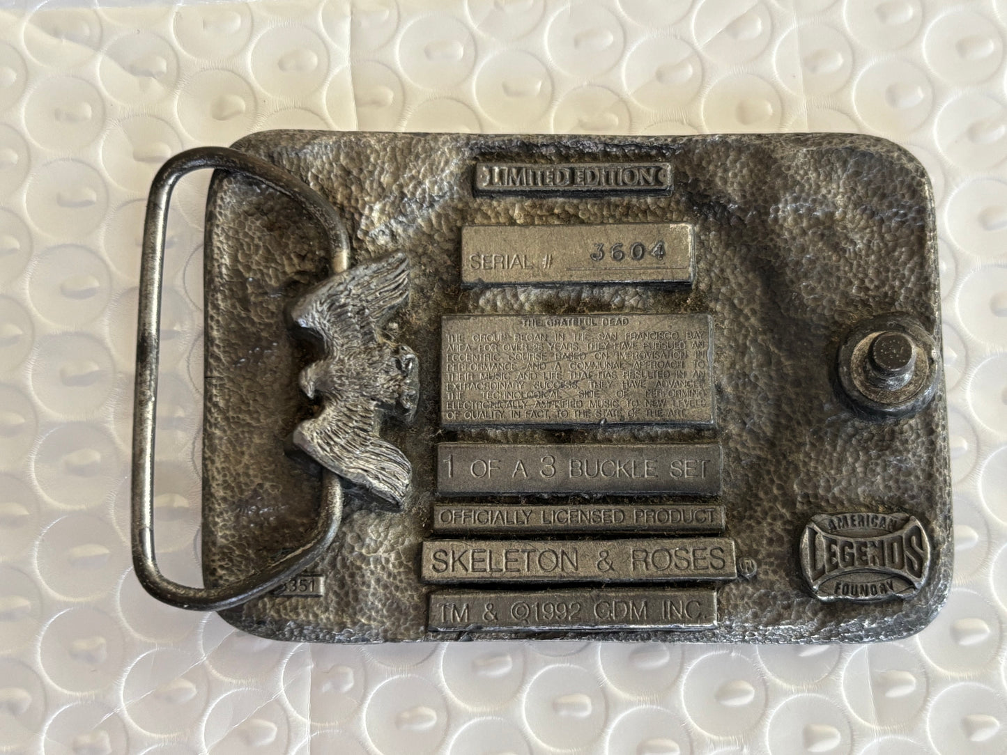 Grateful Dead Belt Buckle Skeleton & Roses Limited Edition GDM 1992 Vintage