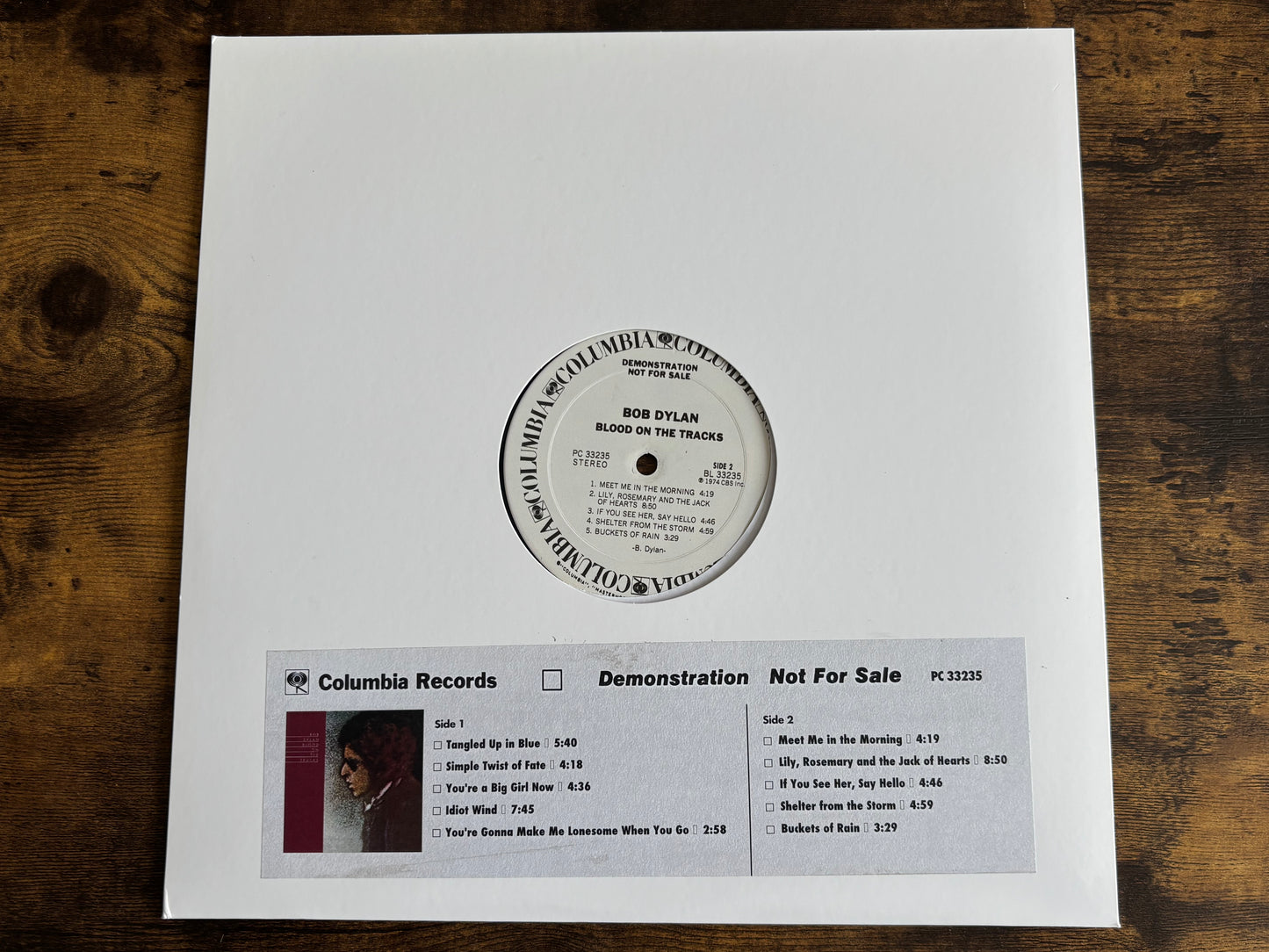 Bob Dylan Blood on the Tracks White Label Promo Timing Strip US 1974 LP Vinyl