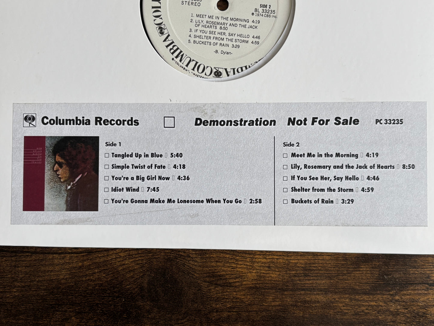 Bob Dylan Blood on the Tracks White Label Promo Timing Strip US 1974 LP Vinyl
