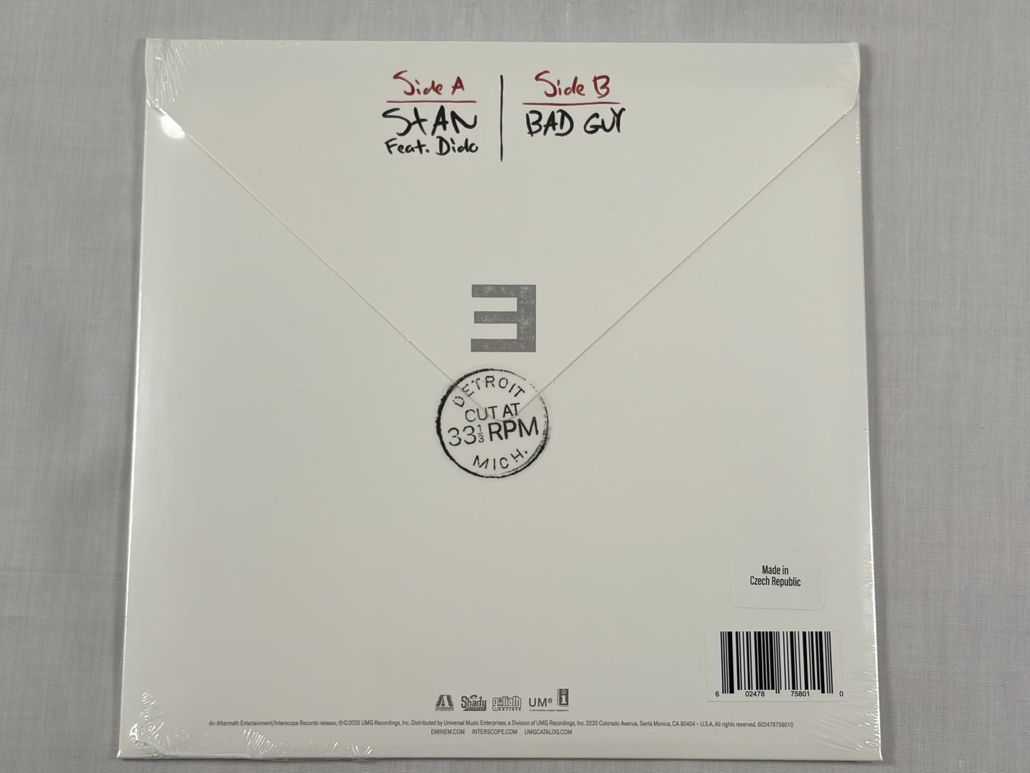 Eminem Stan Letter Vinyl Single 25th Anniversary Capsule Edition Square Shape Picture Disc Factory Sealed