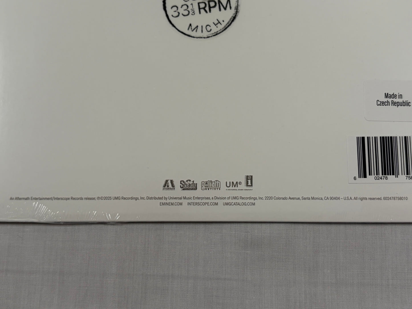 Eminem Stan Letter Vinyl Single 25th Anniversary Capsule Edition Square Shape Picture Disc Factory Sealed