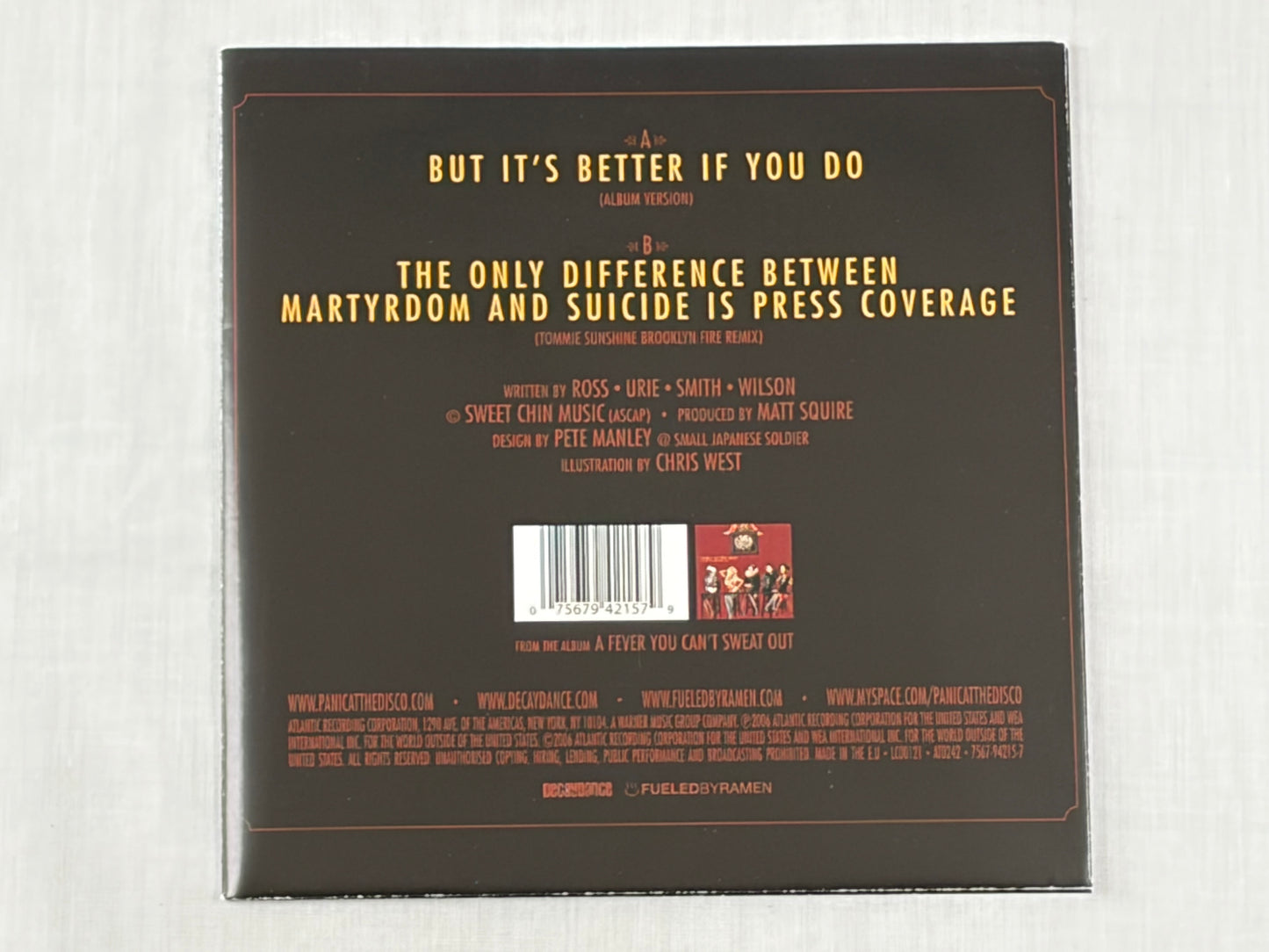 Panic At The Disco But It's Better If You Do 7 Inch Poster Bag Vinyl 2006 UK