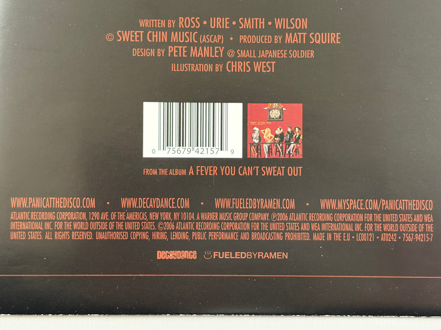 Panic At The Disco But It's Better If You Do 7 Inch Poster Bag Vinyl 2006 UK